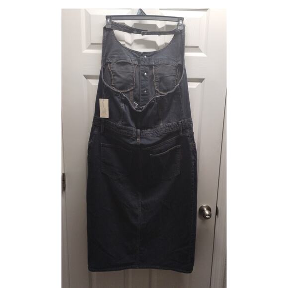 Universal Thread NWT Juniors Size 17 Black Slit Front Halter Neck Denim Dress - Picture 3 of 8